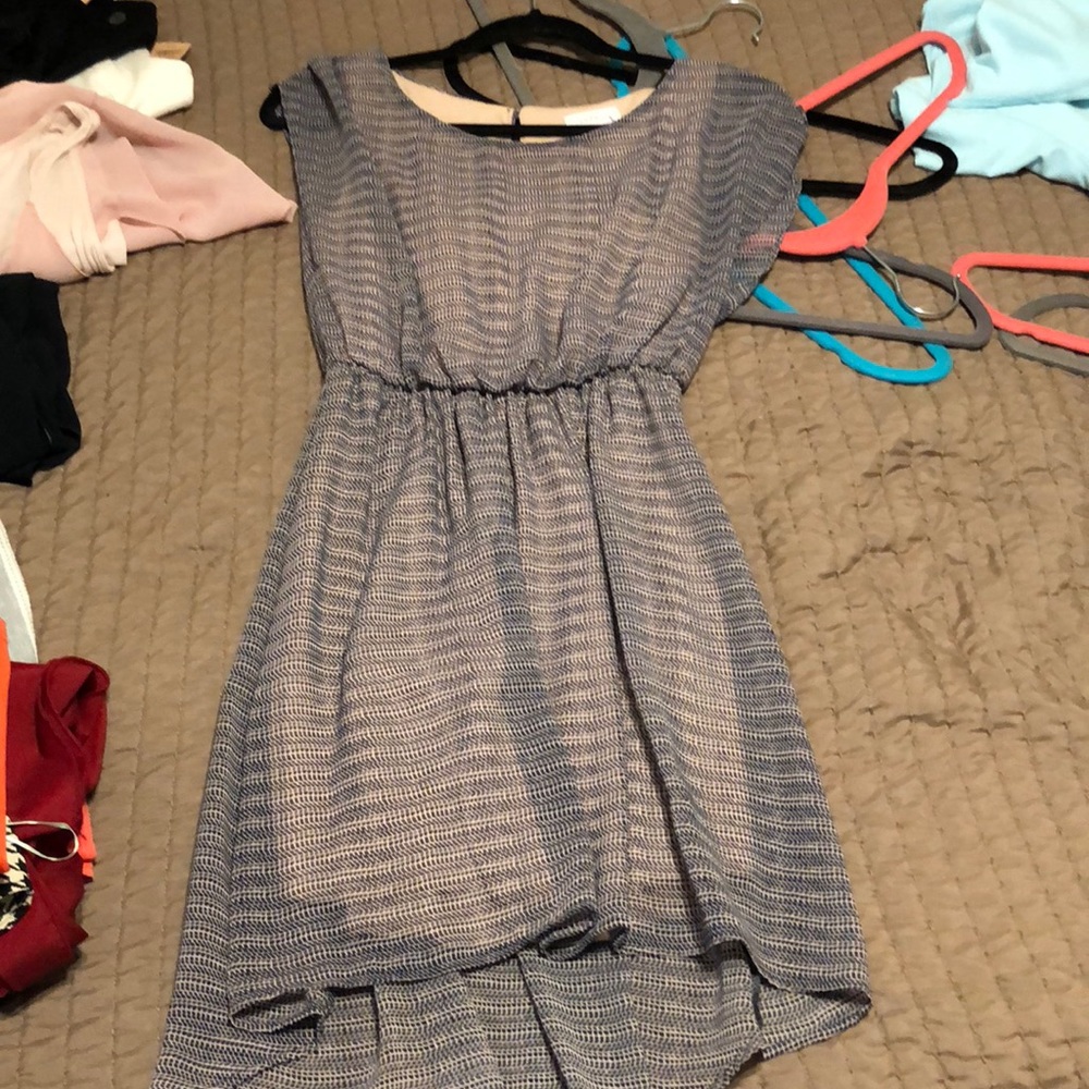 Blue/ Cream Chiffon Casual Dress